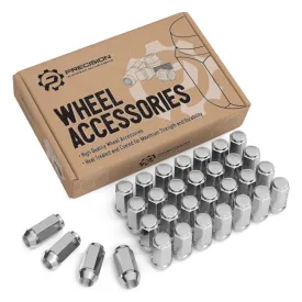 32pcs Chrome Silver 9/16x18 Extended Bulge Lug Nuts - 1.8" Length, 0.90" Width - Closed End, Cone Taper Acorn Seat - Installs with 19mm or 3/4" Hex Socket - Compatible with 8Lug Trucks SUVs Vans Tuner