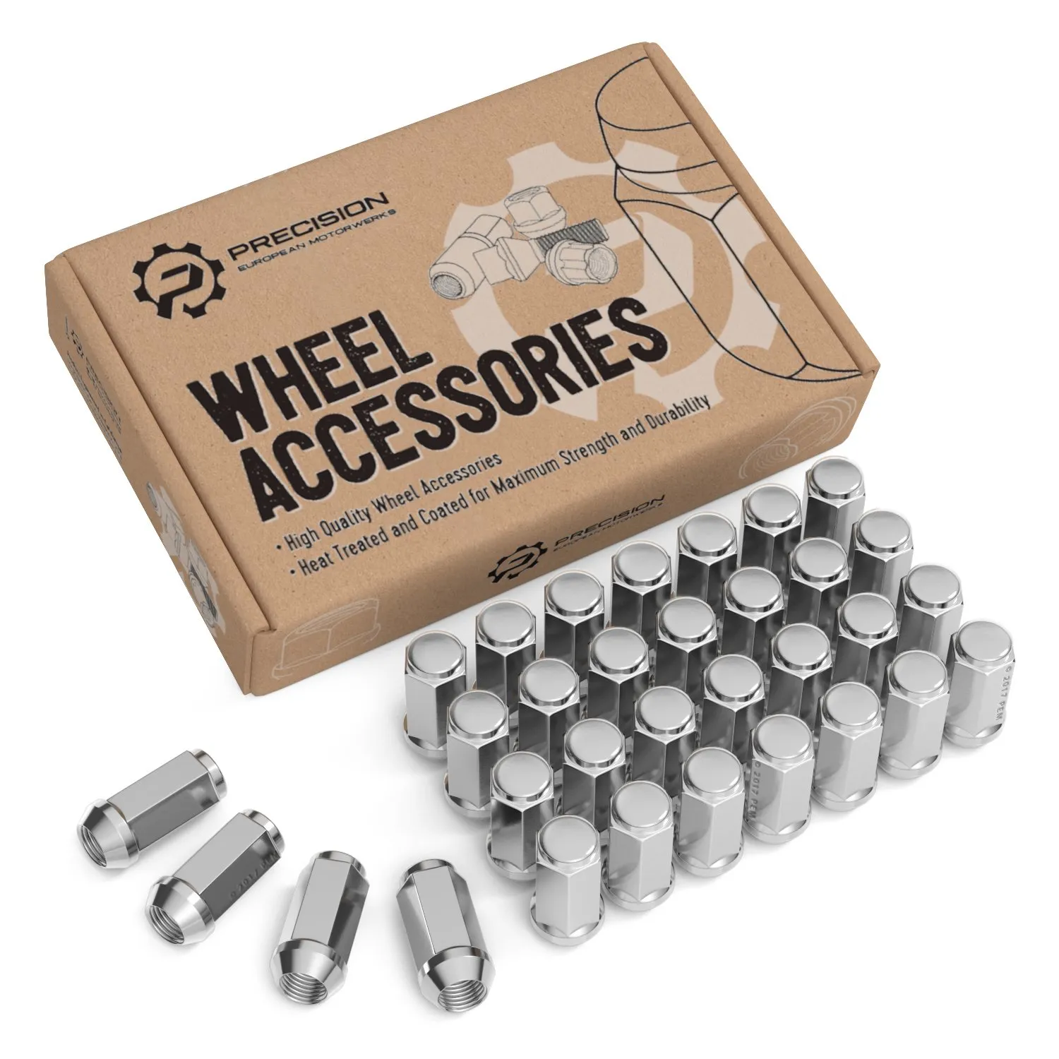 32pcs Chrome Silver 9/16x18 Extended Bulge Lug Nuts - 1.8" Length, 0.90" Width - Closed End, Cone Taper Acorn Seat - Installs with 19mm or 3/4" Hex Socket - Compatible with 8Lug Trucks SUVs Vans Tuner