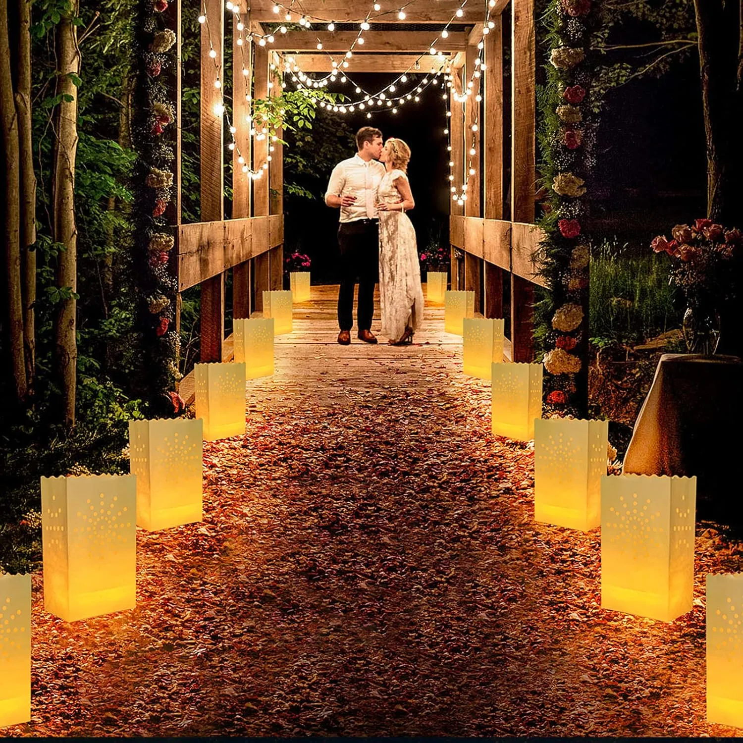 AceList 30 Set Luminaries Bag with Flameless Candles Flickering LED Tea Lights with Paper Luminary Bags Battery Operation for Wedding Party,Halloween, Thanksgiving, Christmas DecorationSun