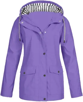 Aniywn Women Plus Size Rain Jacket Outdoor Waterproof Windproof Hooded Raincoat Casual Lightweight Jacket for Hiking Travel