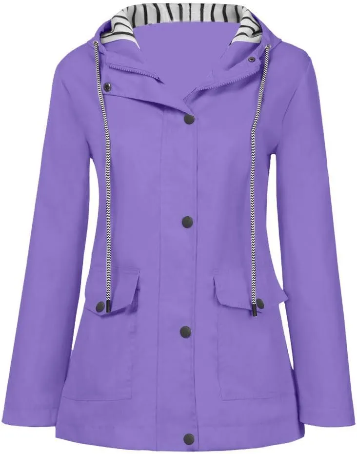Aniywn Women Plus Size Rain Jacket Outdoor Waterproof Windproof Hooded Raincoat Casual Lightweight Jacket for Hiking Travel