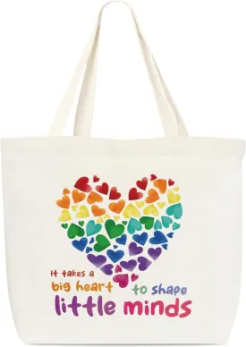 Canvas Tote Bag, Teacher Tote Bag, Appreciation Gift, Inspirational Tote Bag, Big Heart Tote, Reusable Grocery Shopping Bag, Library Shoulder Bag For Teacher Women Sister Friends C(18)