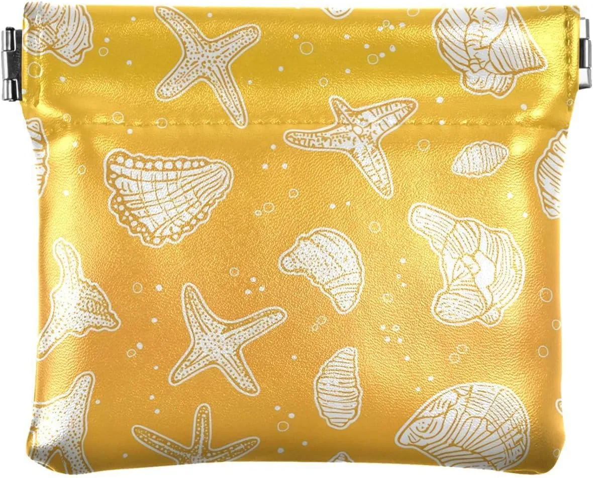 Coin Purse for Women Beach Starfish Seashell Bubbles Coin Pouch Change Holder PU Leather Mini Wallet Portable Coin Bag Money Pocket