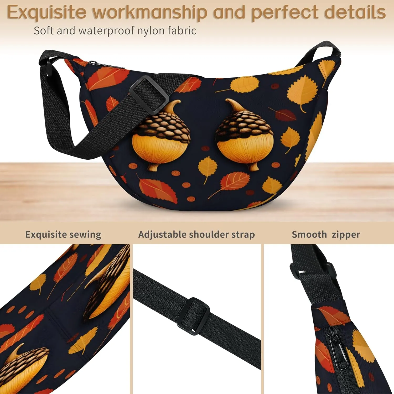 Crescent Bag for Women Men, Lightweight Medium Folding Crescent Moon Bag, Single Shoulder Bags