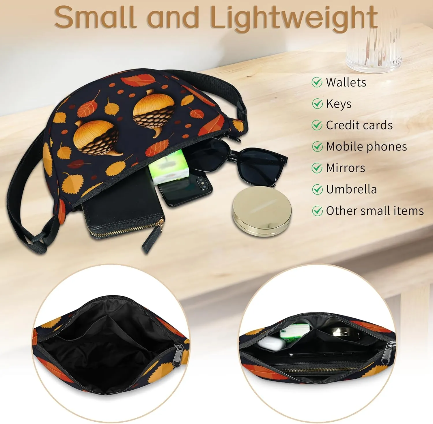 Crescent Bag for Women Men, Lightweight Medium Folding Crescent Moon Bag, Single Shoulder Bags