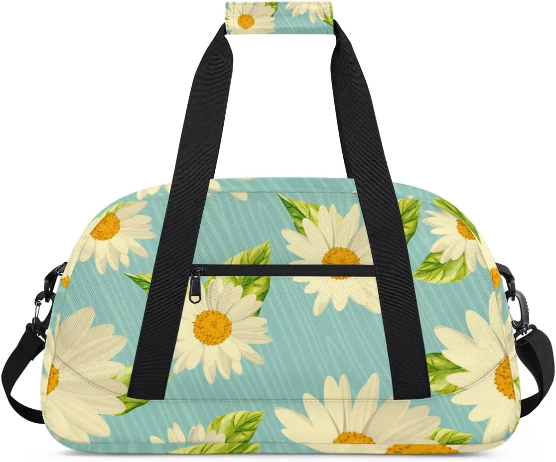 Daisy Print Boys Girls Gym Bag Dance Perform Training Duffel Bags Weekender Carry-On Tote Luggage Bag Ideal for School Practice or Overnight Trips Daisy