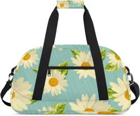 Daisy Print Boys Girls Gym Bag Dance Perform Training Duffel Bags Weekender Carry-On Tote Luggage Bag Ideal for School Practice or Overnight Trips Daisy
