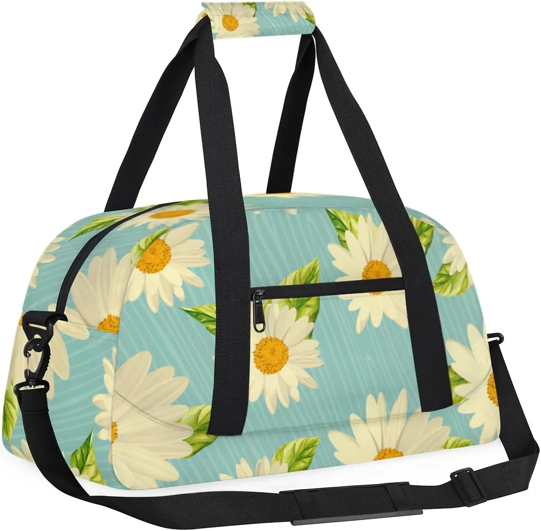 Daisy Print Boys Girls Gym Bag Dance Perform Training Duffel Bags Weekender Carry-On Tote Luggage Bag Ideal for School Practice or Overnight Trips Daisy