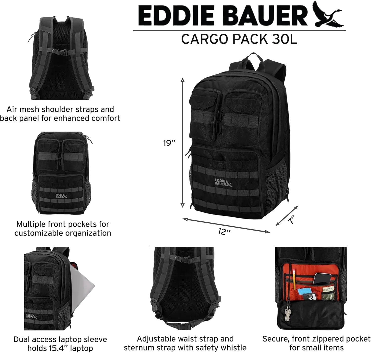 Eddie Bauer Cargo Tactical Backpack | Adventure | Heavy Duty | Outdoor | Water Resistant | 600D Polyester, Moss Grey, 30L