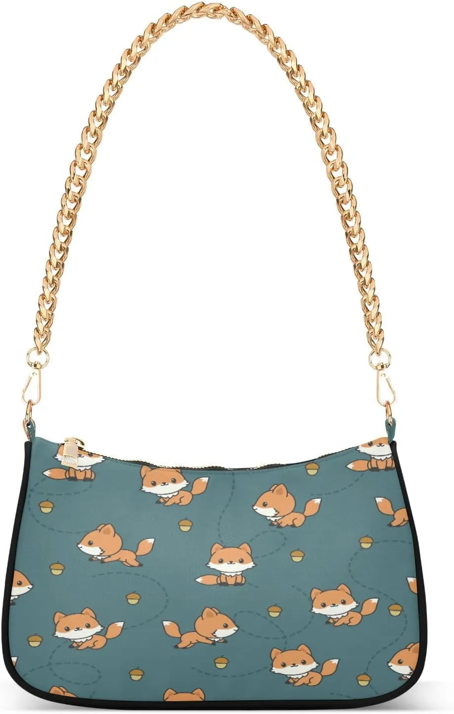 Foxes Hazelnut Womens Shoulder Bag for Women Girls Hobo Tote Handbag Gold Chain Crossbody Bag with Zipper Clutch Purse Handbags