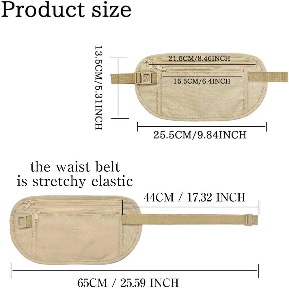 FuninCrea Money Belt, Nylon Fanny Pack Hidden Belt Bag with RFID Blocking for Women Men, Anti-theft Waist Pack Under Clothes with Adjustable Buckle for Travel, Running, Hiking, Cycling (khaki black)