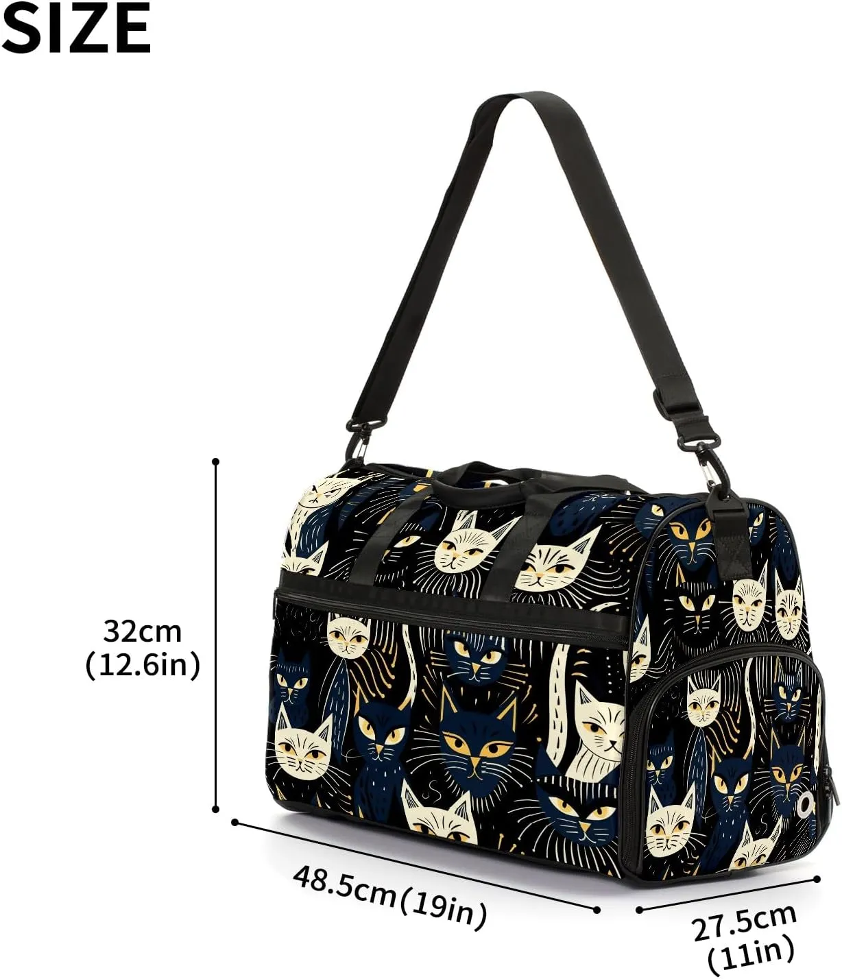 Gym Bag for Women, Carry on Weekender Overnight Bag, Travel Duffel Bags, Personal Item Travel Bag Tote Bag Workout Dance Bag, Cat - 12