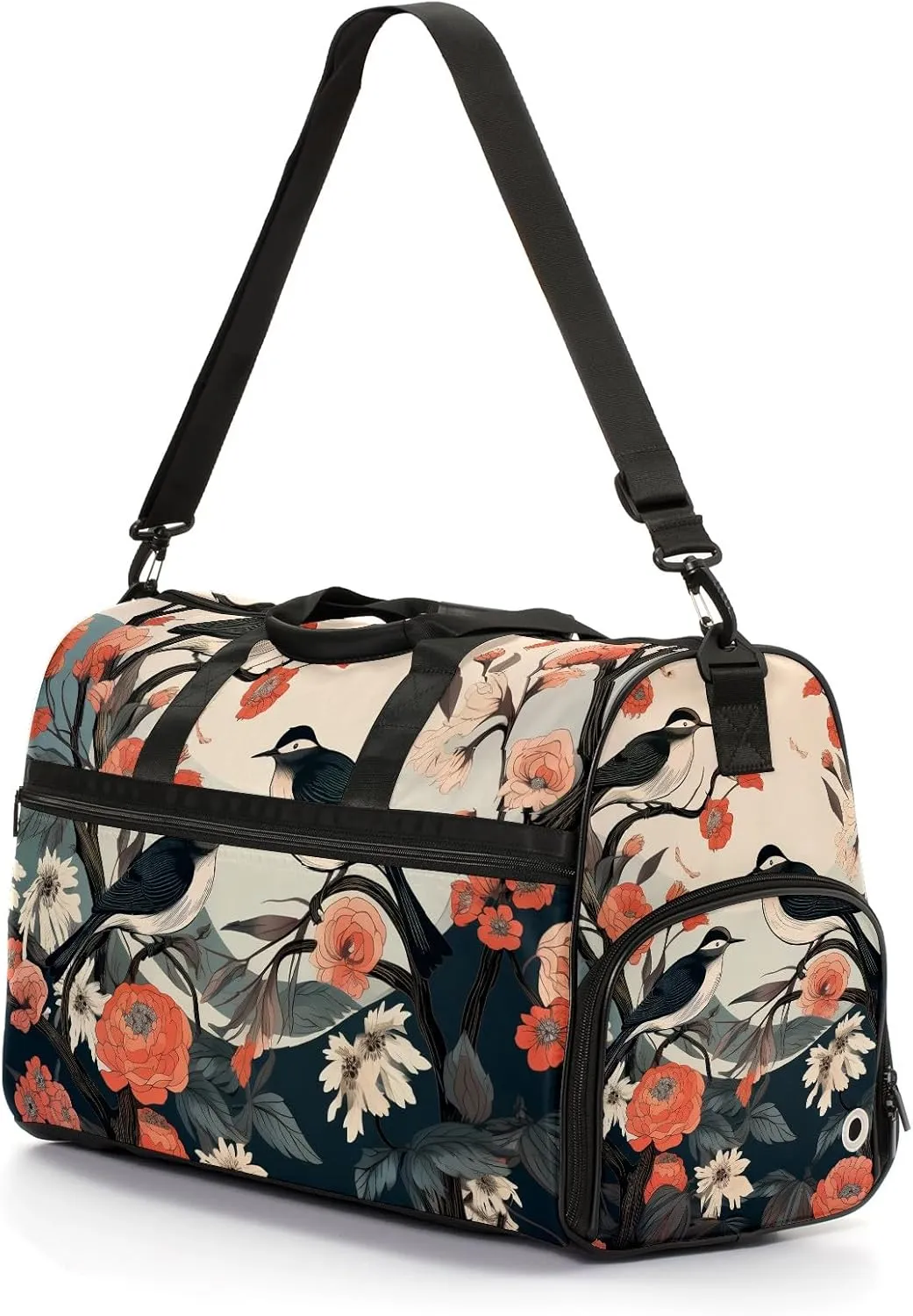Gym Bag for Women, Carry on Weekender Overnight Bag, Travel Duffel Bags, Personal Item Travel Bag Tote Bag Workout Dance Bag, Chinese Painting Bird - 17