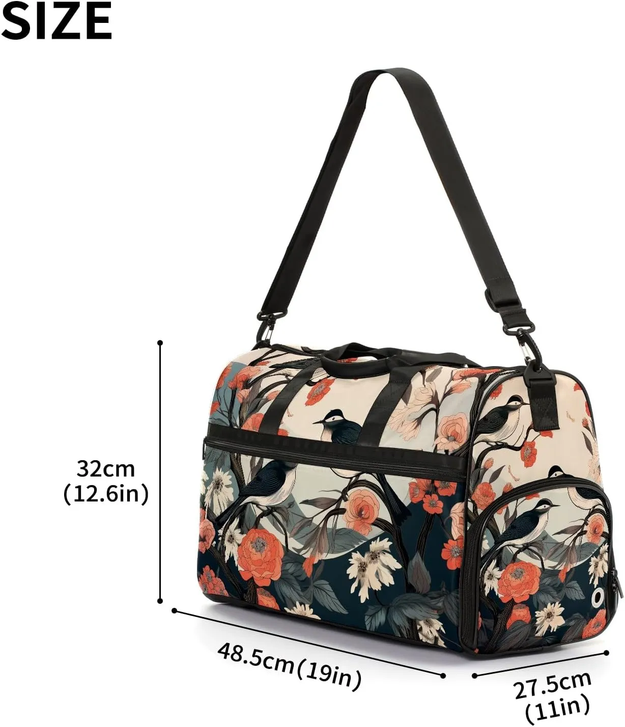 Gym Bag for Women, Carry on Weekender Overnight Bag, Travel Duffel Bags, Personal Item Travel Bag Tote Bag Workout Dance Bag, Chinese Painting Bird - 17