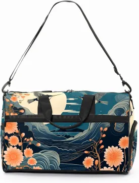 Gym Bag for Women, Carry on Weekender Overnight Bag, Travel Duffel Bags, Personal Item Travel Bag Tote Bag Workout Dance Bag, Chinese Painting Bird - 2