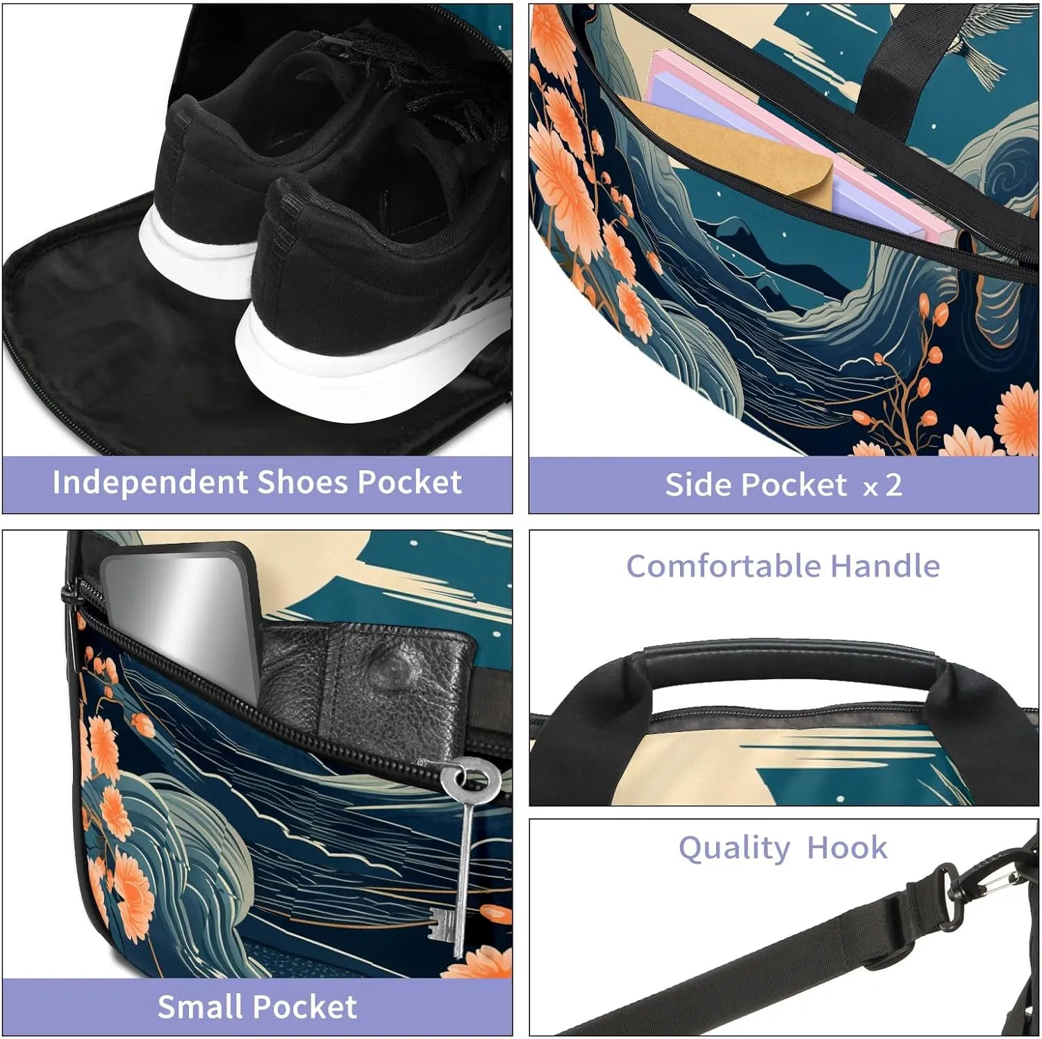 Gym Bag for Women, Carry on Weekender Overnight Bag, Travel Duffel Bags, Personal Item Travel Bag Tote Bag Workout Dance Bag, Chinese Painting Bird - 2