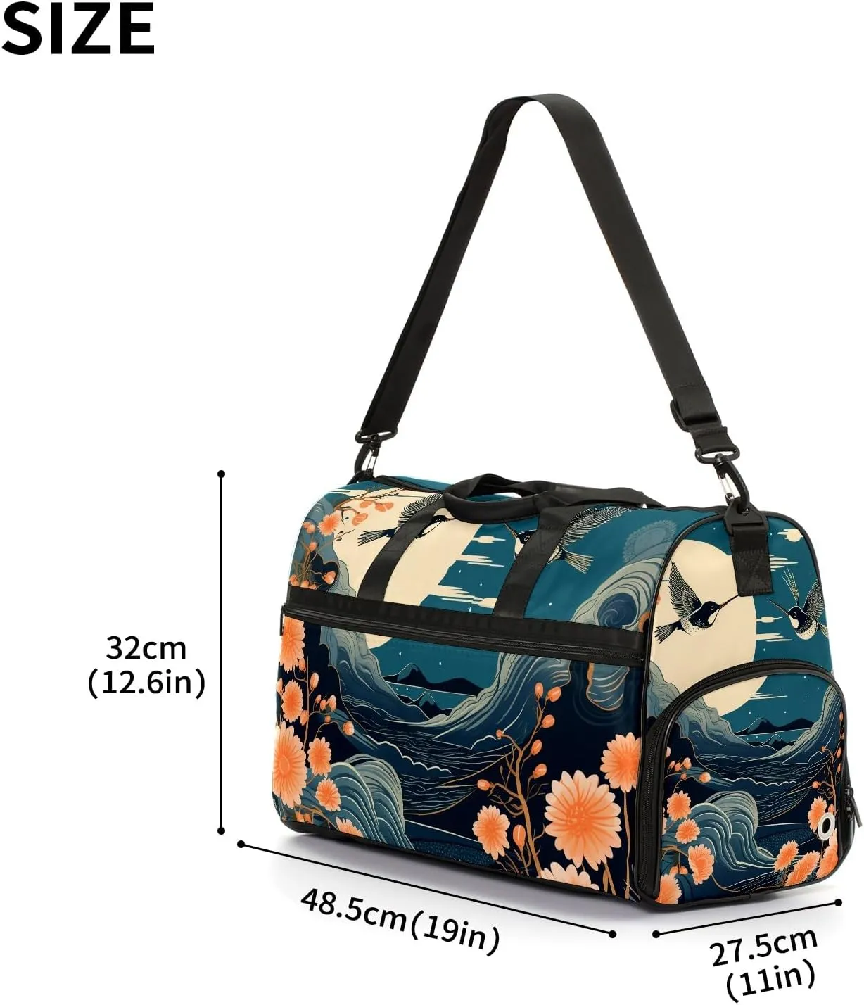 Gym Bag for Women, Carry on Weekender Overnight Bag, Travel Duffel Bags, Personal Item Travel Bag Tote Bag Workout Dance Bag, Chinese Painting Bird - 2