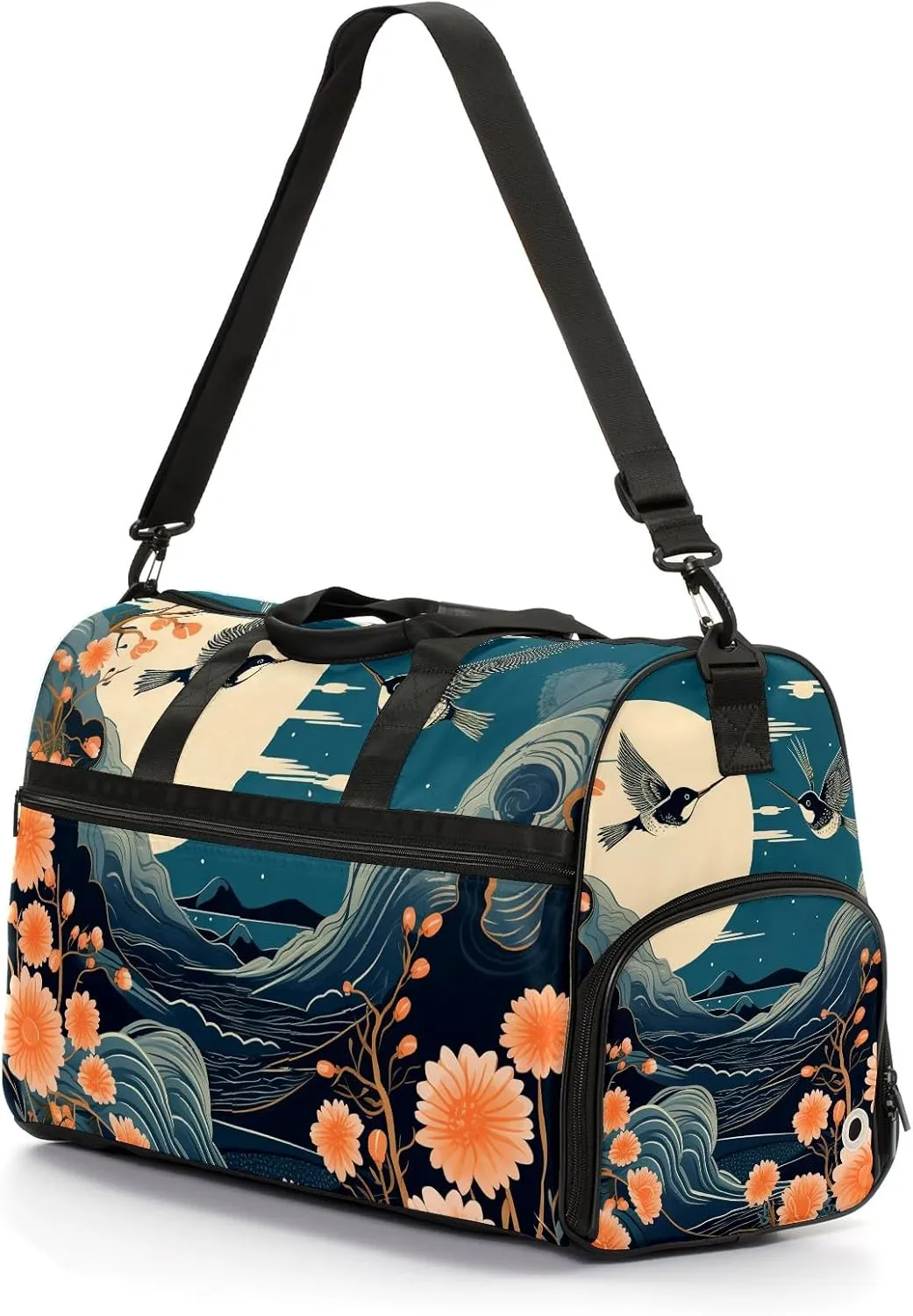 Gym Bag for Women, Carry on Weekender Overnight Bag, Travel Duffel Bags, Personal Item Travel Bag Tote Bag Workout Dance Bag, Chinese Painting Bird - 2