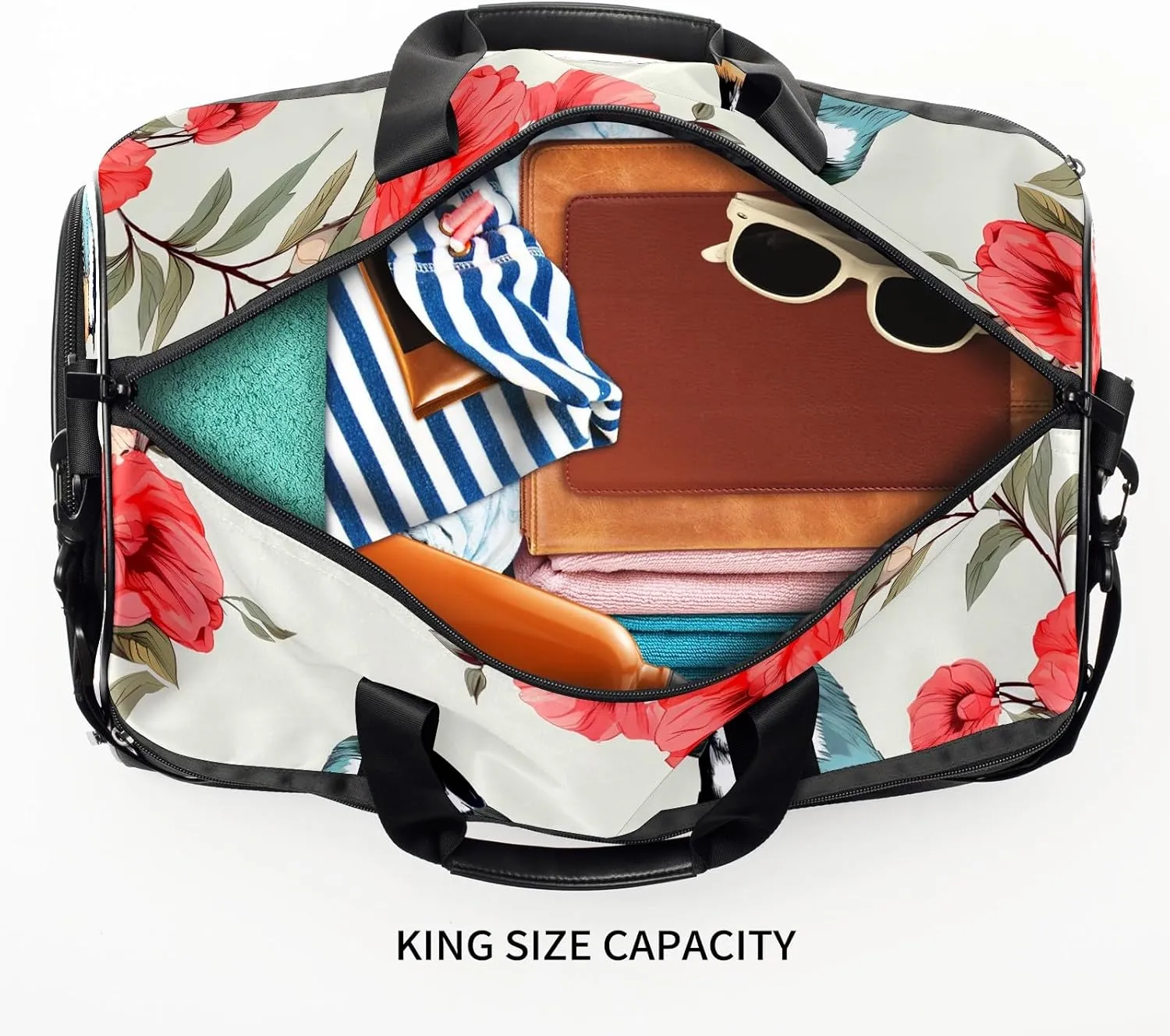 Gym Bag for Women, Carry on Weekender Overnight Bag, Travel Duffel Bags, Personal Item Travel Bag Tote Bag Workout Dance Bag, Chinese Painting Bird - 56