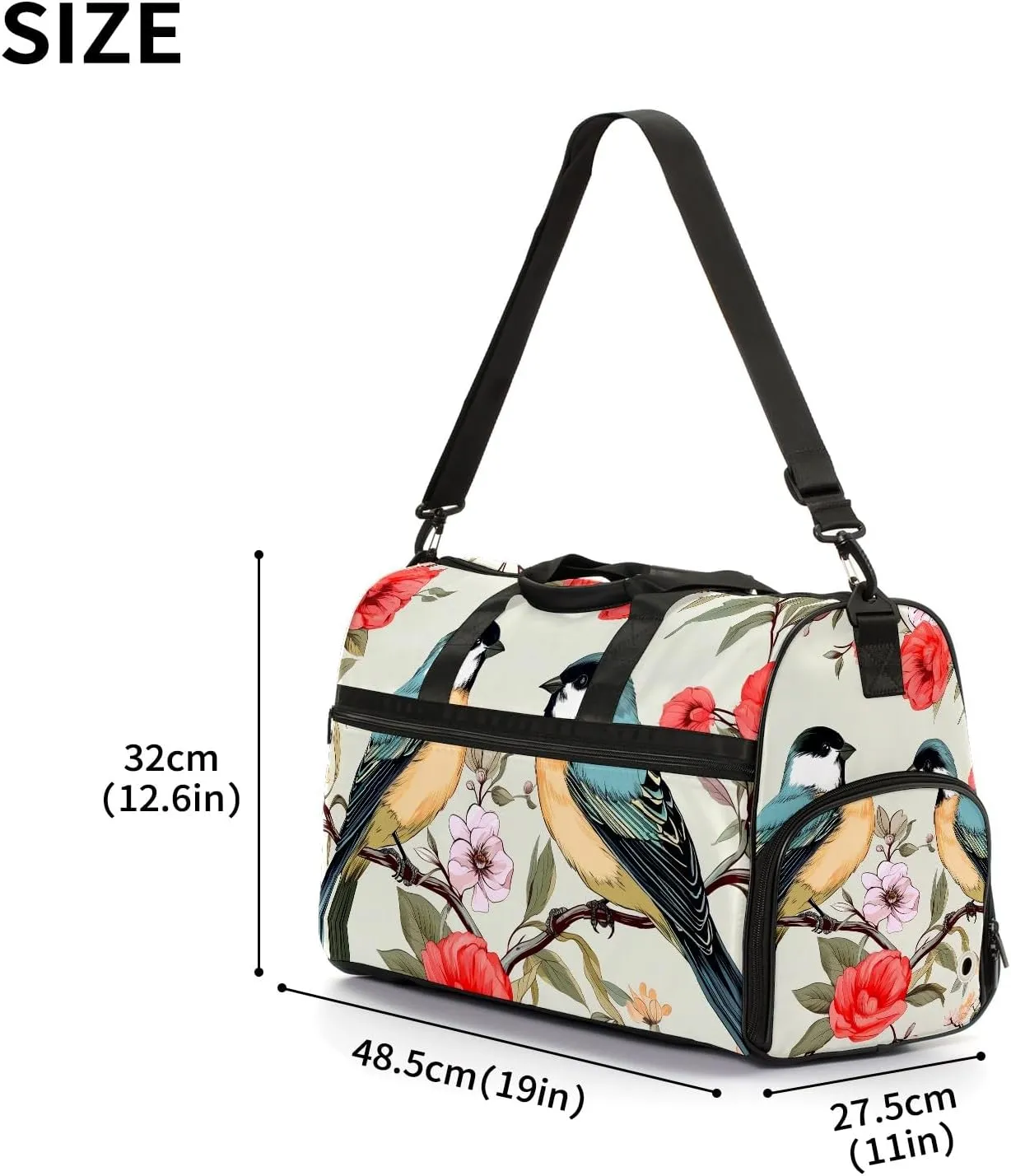 Gym Bag for Women, Carry on Weekender Overnight Bag, Travel Duffel Bags, Personal Item Travel Bag Tote Bag Workout Dance Bag, Chinese Painting Bird - 56
