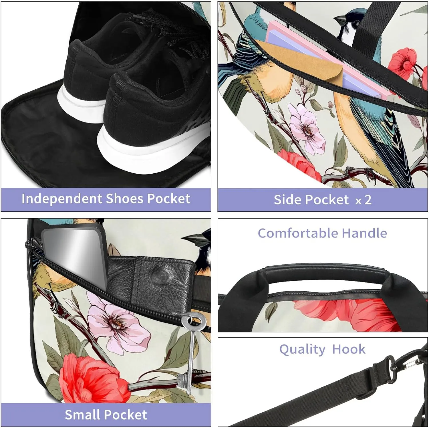 Gym Bag for Women, Carry on Weekender Overnight Bag, Travel Duffel Bags, Personal Item Travel Bag Tote Bag Workout Dance Bag, Chinese Painting Bird - 56