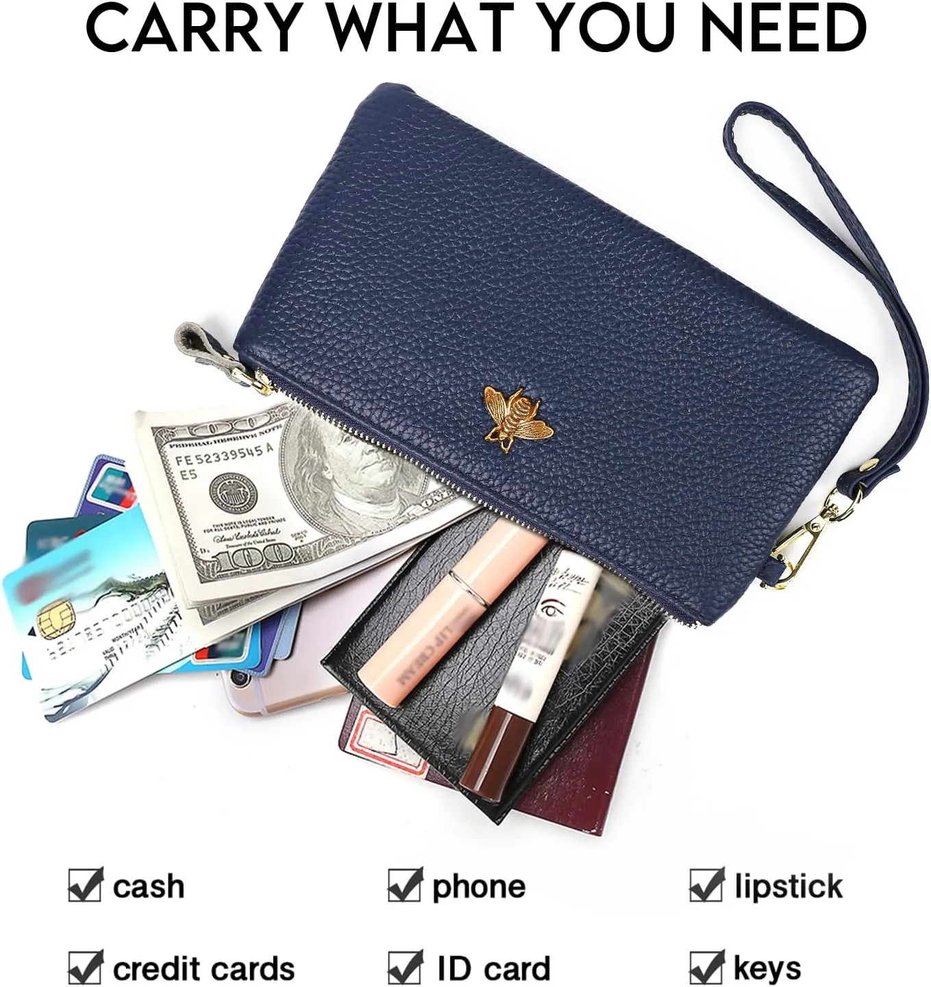imeetu Women's Wristlet Clutch Purse Leather Cell Phone Wallet Handbag with Wrist Strap