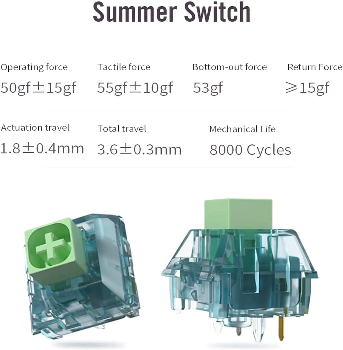Kailh Box Summer Mechanical Keyboard Switches,5-Pin 50gf Clicky/Speed Typing/Gaming/Waterproof Switches(Summer,36Pcs)