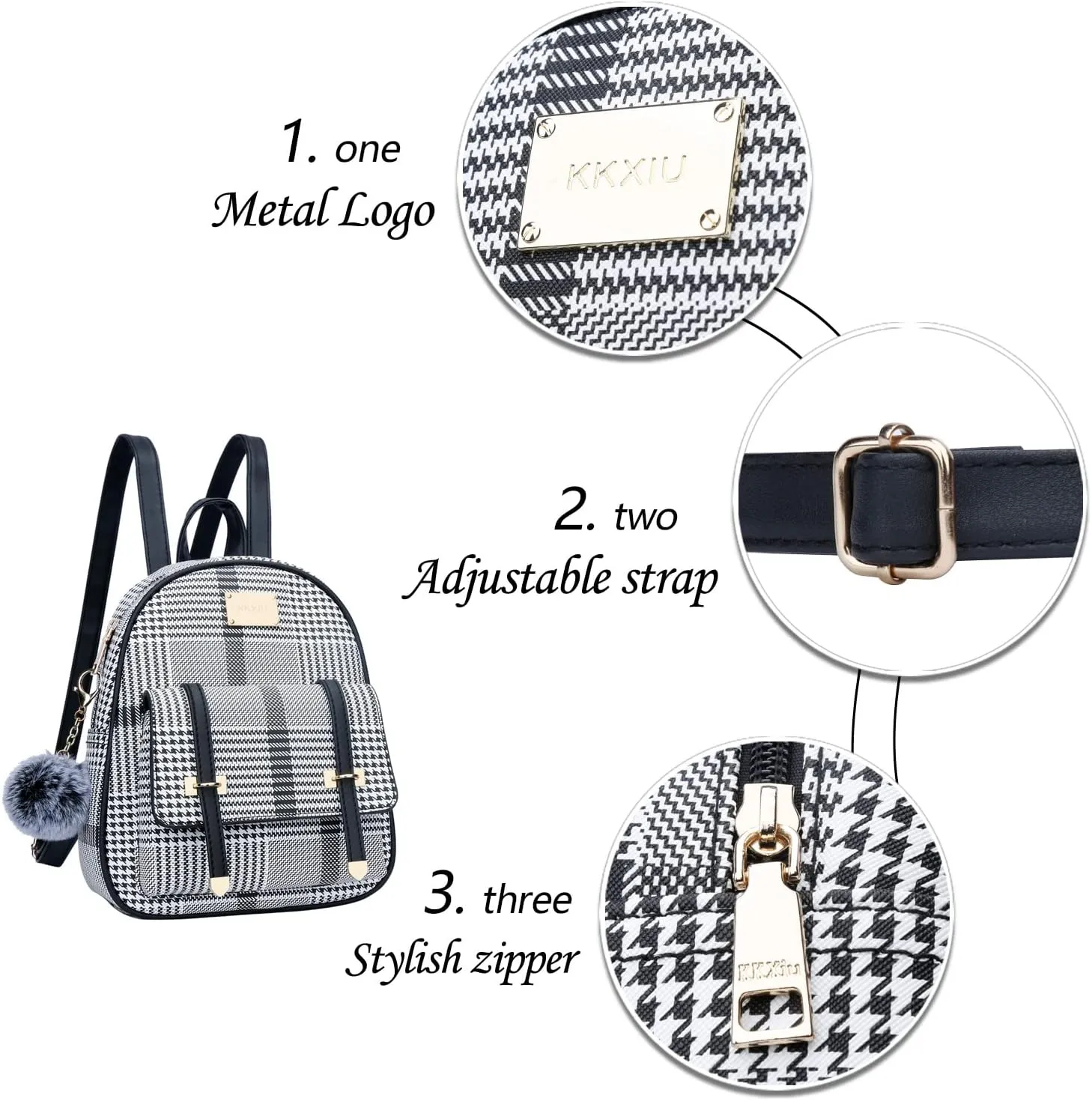 KKXIU Girls Small Backpack Purse Vegan Leather Mini Bookbag for Women Cute Teen Pompom Daypack