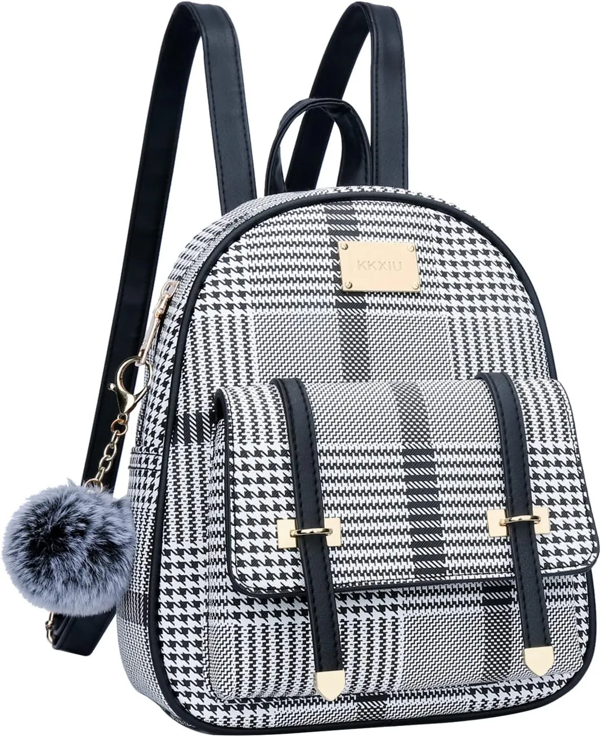 KKXIU Girls Small Backpack Purse Vegan Leather Mini Bookbag for Women Cute Teen Pompom Daypack