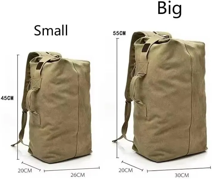 Large Capacity Travel Climbing Bag Tactical Backpack Women Bags Canvas Bucket Bag Shoulder Sports Bag Male (Kshaki-Big)