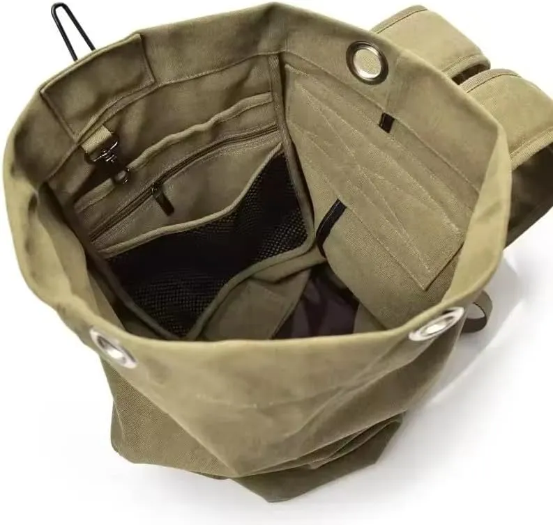Large Capacity Travel Climbing Bag Tactical Backpack Women Bags Canvas Bucket Bag Shoulder Sports Bag Male (Kshaki-Big)