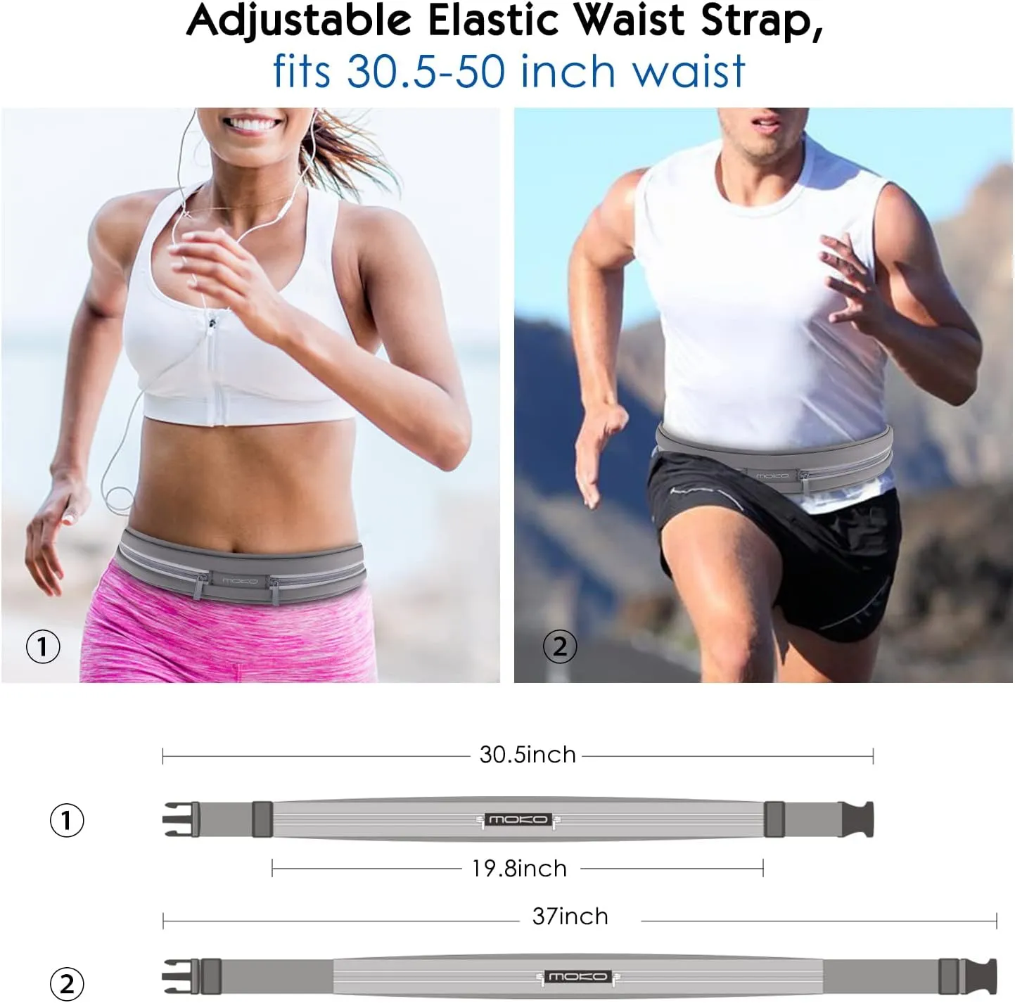MoKo Sports Running Belt,Outdoor Dual Pouch Sweatproof Reflective Slim Waist Pack,Fitness Workout Belt Fanny Pack Compatible with iPhone 11/11 Pro Max/X/Xr/Xs Max/8/7, Galaxy Note 10/10 Plus, S20/S10
