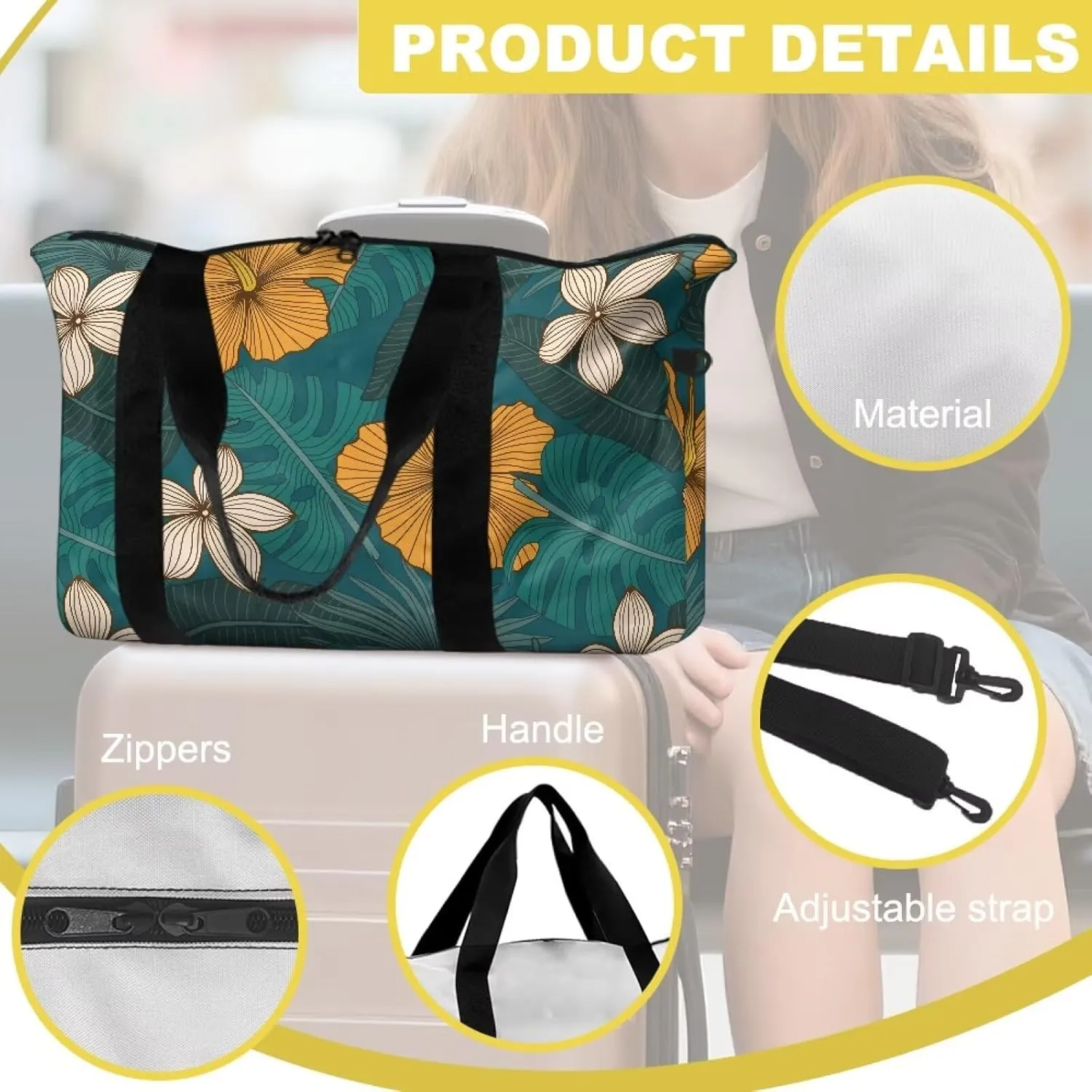 Multi-Purpose Duffel Bag 22.24 x 6.3 x 13 In - Airline Approved Cabin Luggage with Adjustable Strap - Spacious Weekender & Gym Holdall for Travel & Sports Island Palm Leaf Floral Print