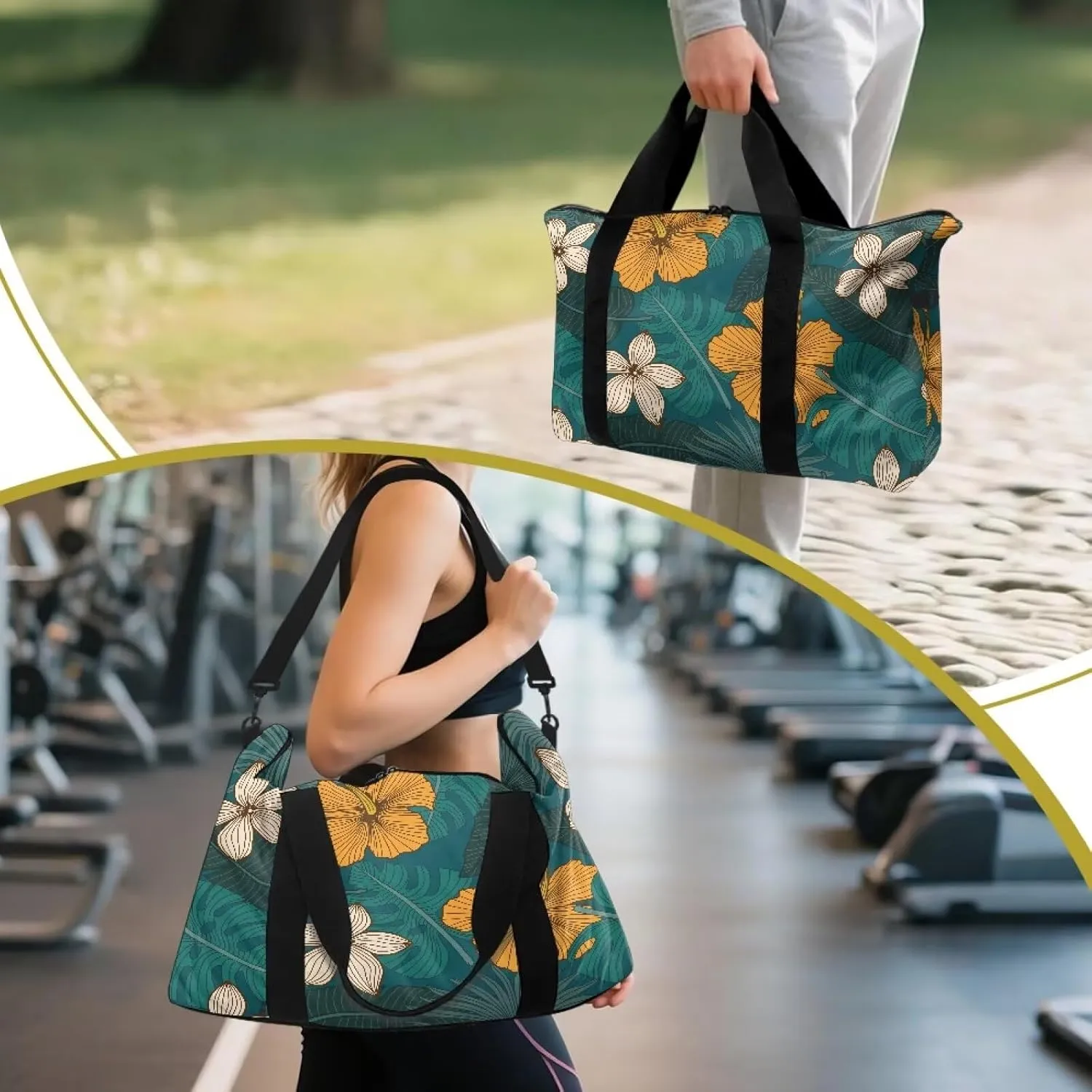 Multi-Purpose Duffel Bag 22.24 x 6.3 x 13 In - Airline Approved Cabin Luggage with Adjustable Strap - Spacious Weekender & Gym Holdall for Travel & Sports Island Palm Leaf Floral Print
