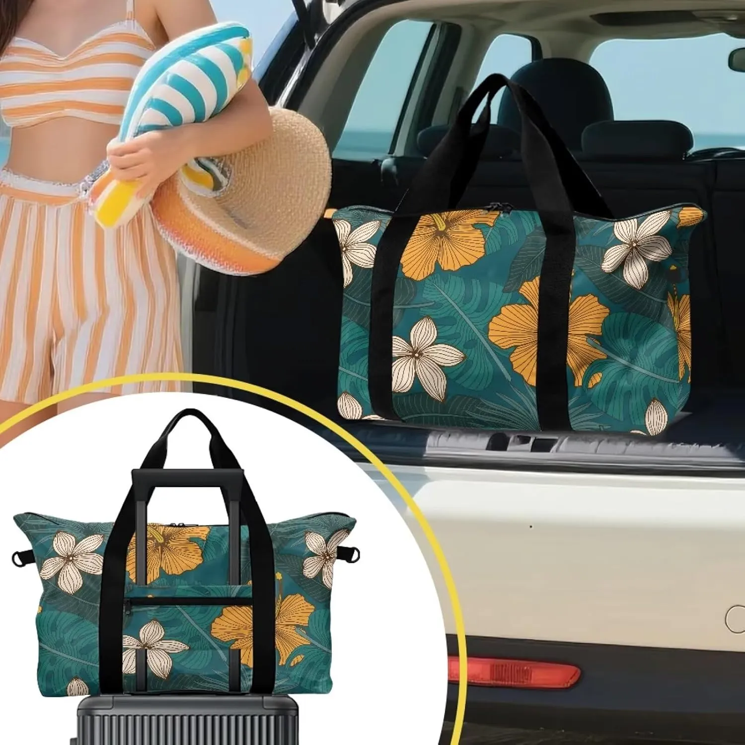 Multi-Purpose Duffel Bag 22.24 x 6.3 x 13 In - Airline Approved Cabin Luggage with Adjustable Strap - Spacious Weekender & Gym Holdall for Travel & Sports Island Palm Leaf Floral Print