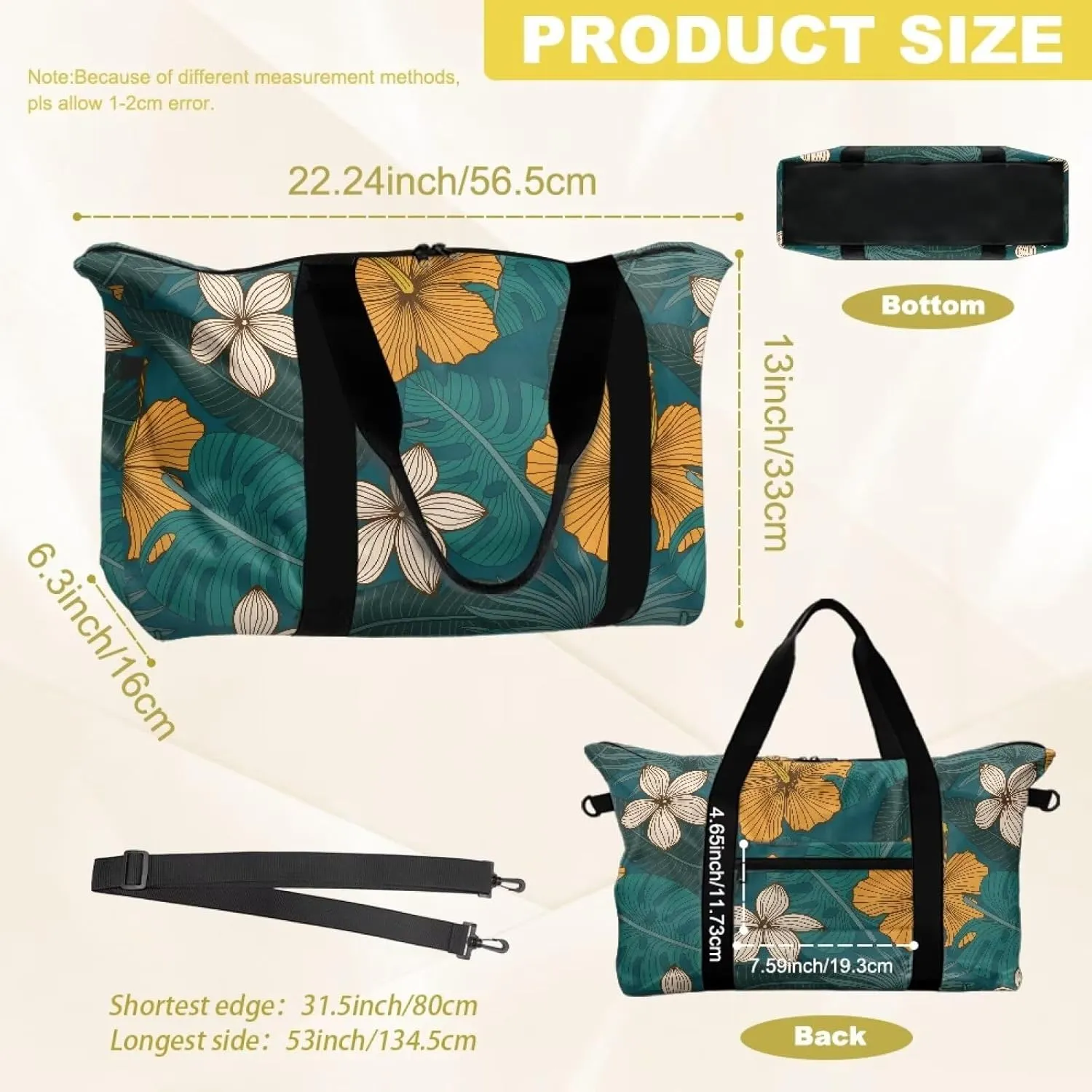 Multi-Purpose Duffel Bag 22.24 x 6.3 x 13 In - Airline Approved Cabin Luggage with Adjustable Strap - Spacious Weekender & Gym Holdall for Travel & Sports Island Palm Leaf Floral Print