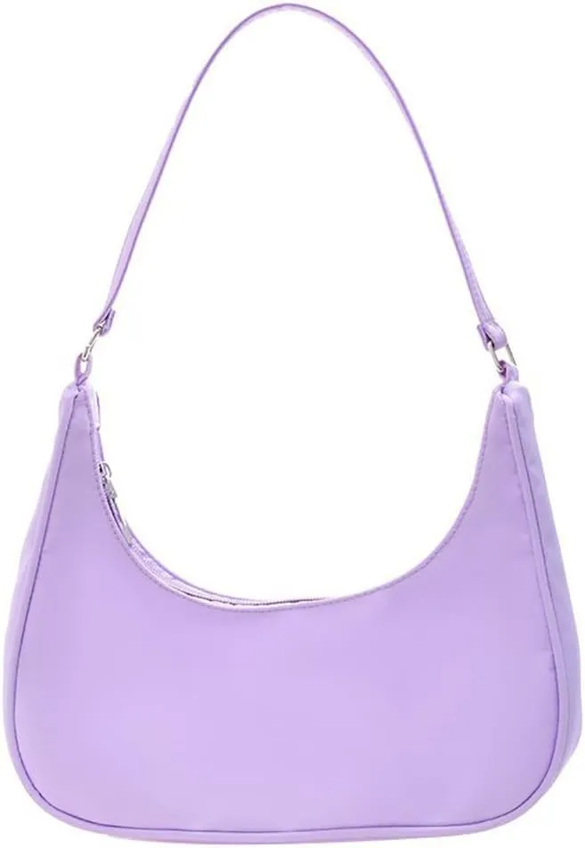 Nylon Purple Shoulder Bag Cute Hobo Tote Under The Arm Purse Underarm Bag Crossbody Bag For Women Mini Clutch Purse With Zipper Closure