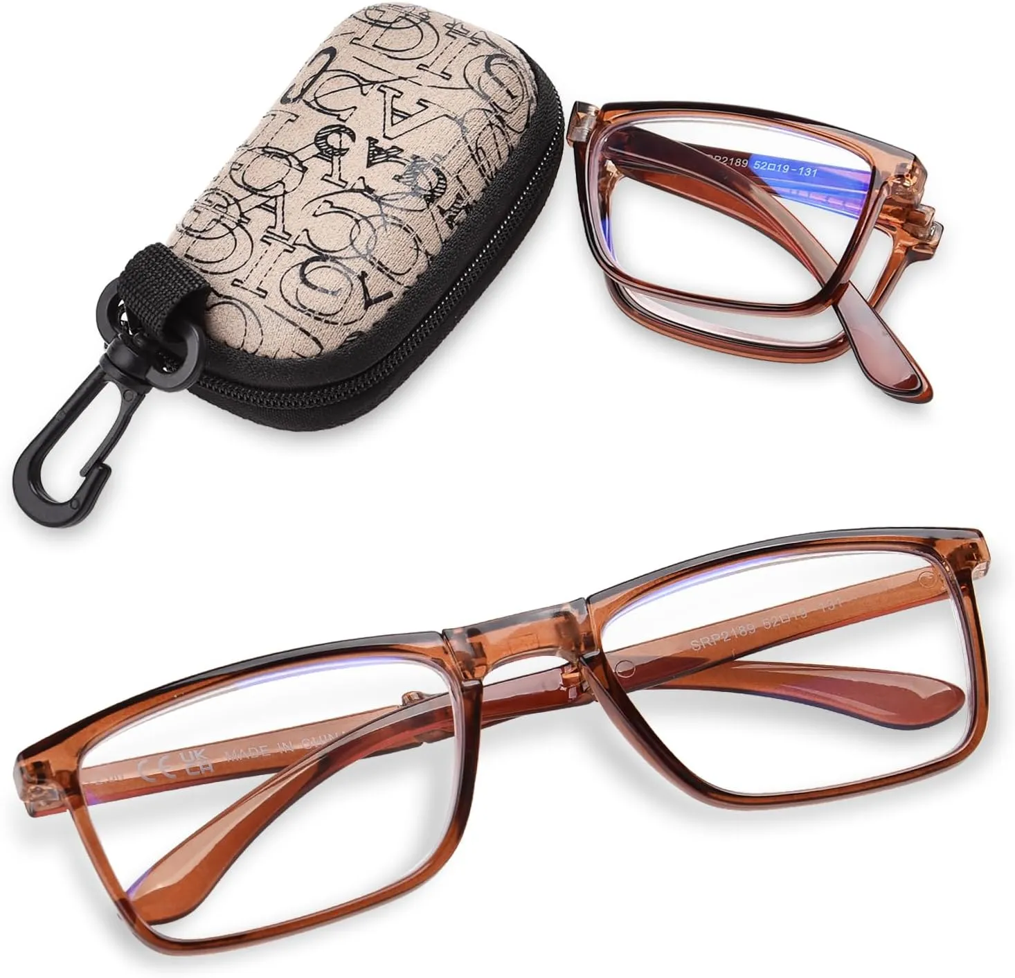 OPTOFENDY Folding Reading Glasses for Women Men, Small Spring Hinge Readers, Portable Blue Light Glasses with Zipper Case