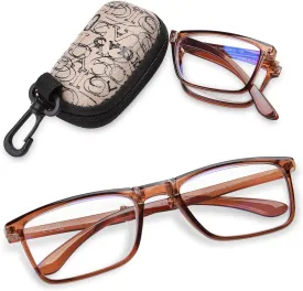 OPTOFENDY Folding Reading Glasses for Women Men, Small Spring Hinge Readers, Portable Blue Light Glasses with Zipper Case