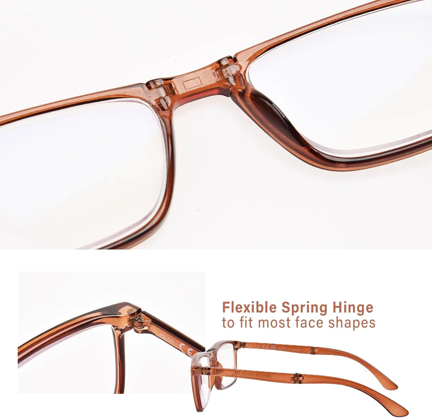 OPTOFENDY Folding Reading Glasses for Women Men, Small Spring Hinge Readers, Portable Blue Light Glasses with Zipper Case