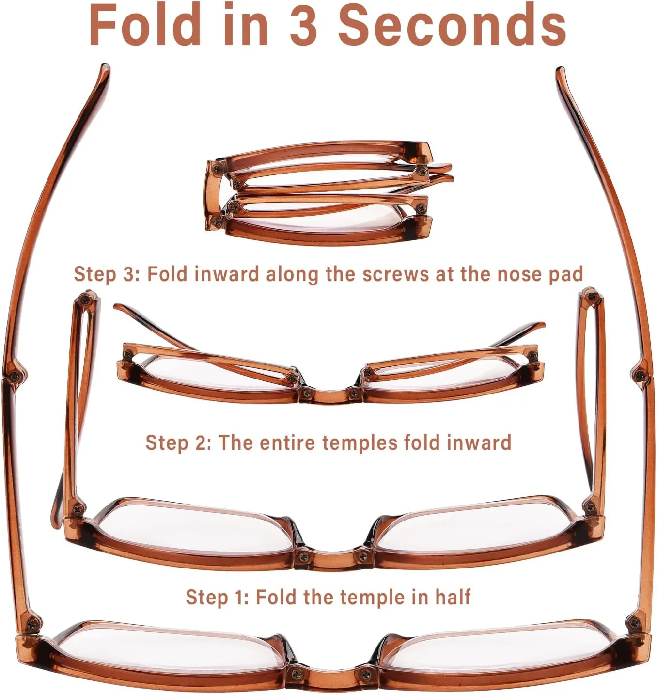 OPTOFENDY Folding Reading Glasses for Women Men, Small Spring Hinge Readers, Portable Blue Light Glasses with Zipper Case