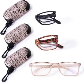 OPTOFENDY Folding Reading Glasses for Women Men, Small Spring Hinge Readers, Portable Blue Light Glasses with Zipper Case