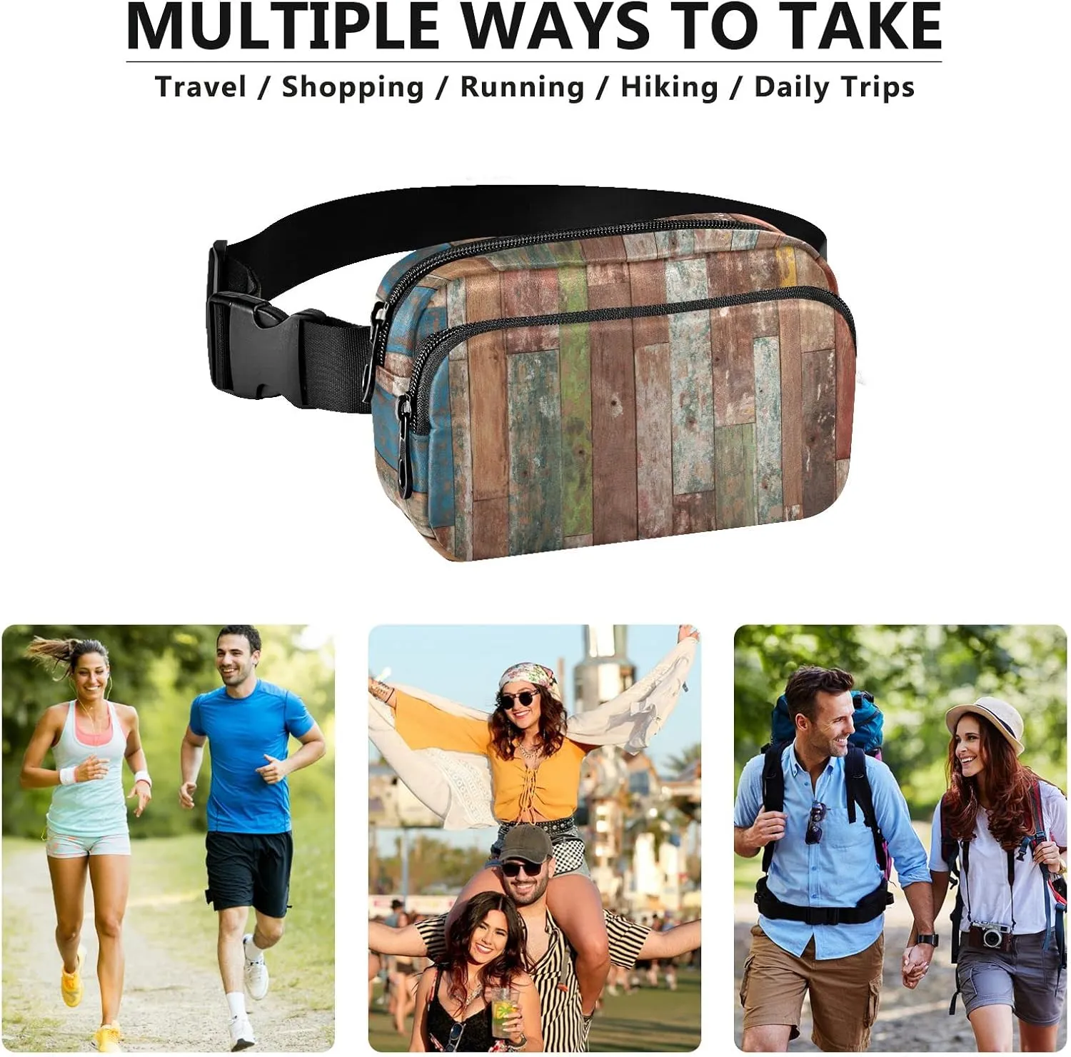 Oyihfvs Abstract Grunge Wooden Texture Background Brown Pattern Adjustable Fanny Waist Pack Pouch, Waterproof Runners Sports Waist Pack Wallet for Sports Hiking Fitness Cycling Gym Women Men