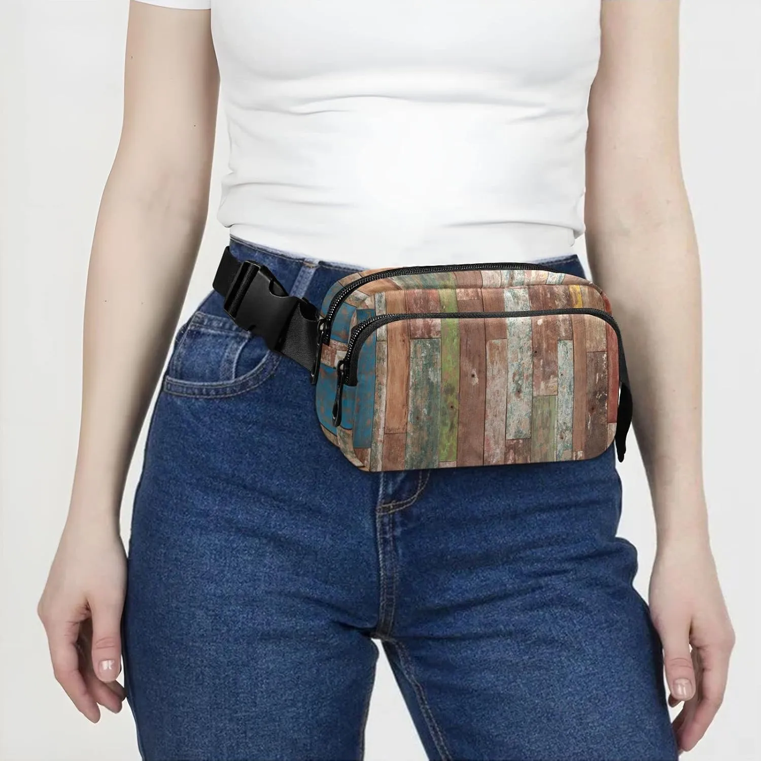Oyihfvs Abstract Grunge Wooden Texture Background Brown Pattern Adjustable Fanny Waist Pack Pouch, Waterproof Runners Sports Waist Pack Wallet for Sports Hiking Fitness Cycling Gym Women Men