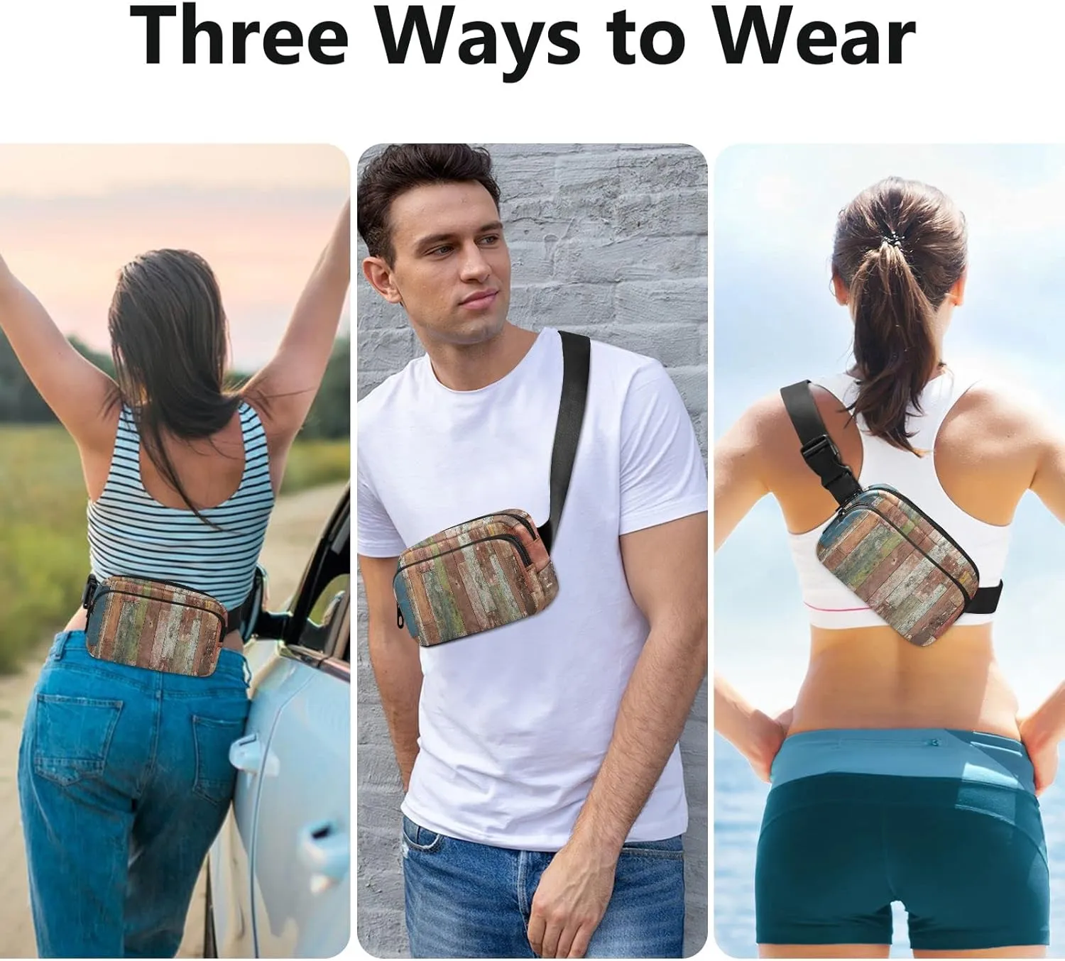 Oyihfvs Abstract Grunge Wooden Texture Background Brown Pattern Adjustable Fanny Waist Pack Pouch, Waterproof Runners Sports Waist Pack Wallet for Sports Hiking Fitness Cycling Gym Women Men