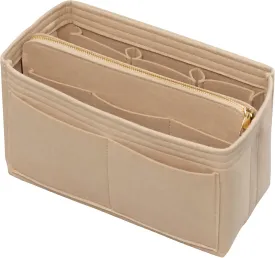 Purse Organizer Insert with Zipper Felt Bag Organizer Handbag Organizer Insert Bag in Bag Organizer with Key Chain for Tote Purse Bag Beige Medium