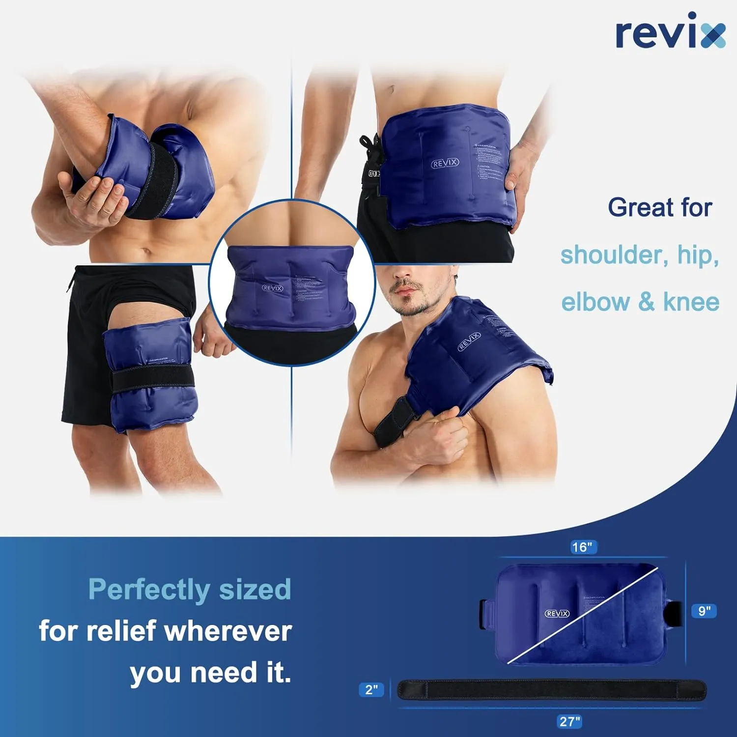REVIX Ice Pack for Injuries Reusable Gel for Lower Back, Cold Packs for Back Shoulder, Elbow, Hip, Leg, Wrap Around Entire Knee, Soft Cold Compress,16  9" Navy