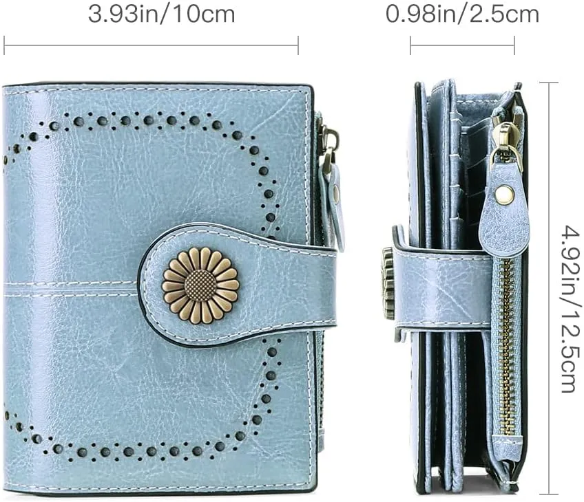 SENDEFN Small Womens Wallet Leather Bifold Card Holder RFID Blocking with Zipper Coin Pocket