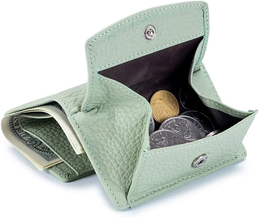 Small Wallet For Women RFID Leather Compact Card Wallets Womens Thin Front Pocket Purse (Light Green)
