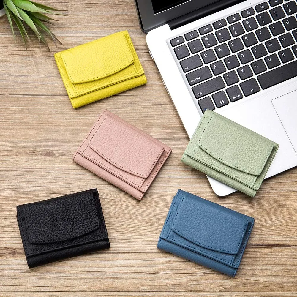 Small Wallet For Women RFID Leather Compact Card Wallets Womens Thin Front Pocket Purse (Light Green)